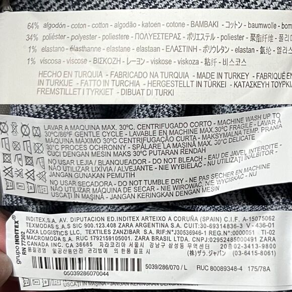 Zara Trafulac Women's Blue & White Herringbone Stretch Bodycon Mini Skirt Size L - Picture 8 of 9